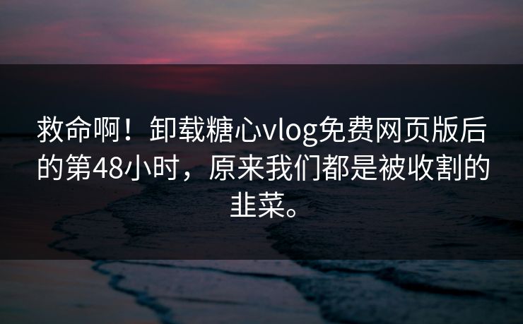 救命啊！卸载糖心vlog免费网页版后的第48小时，原来我们都是被收割的韭菜。